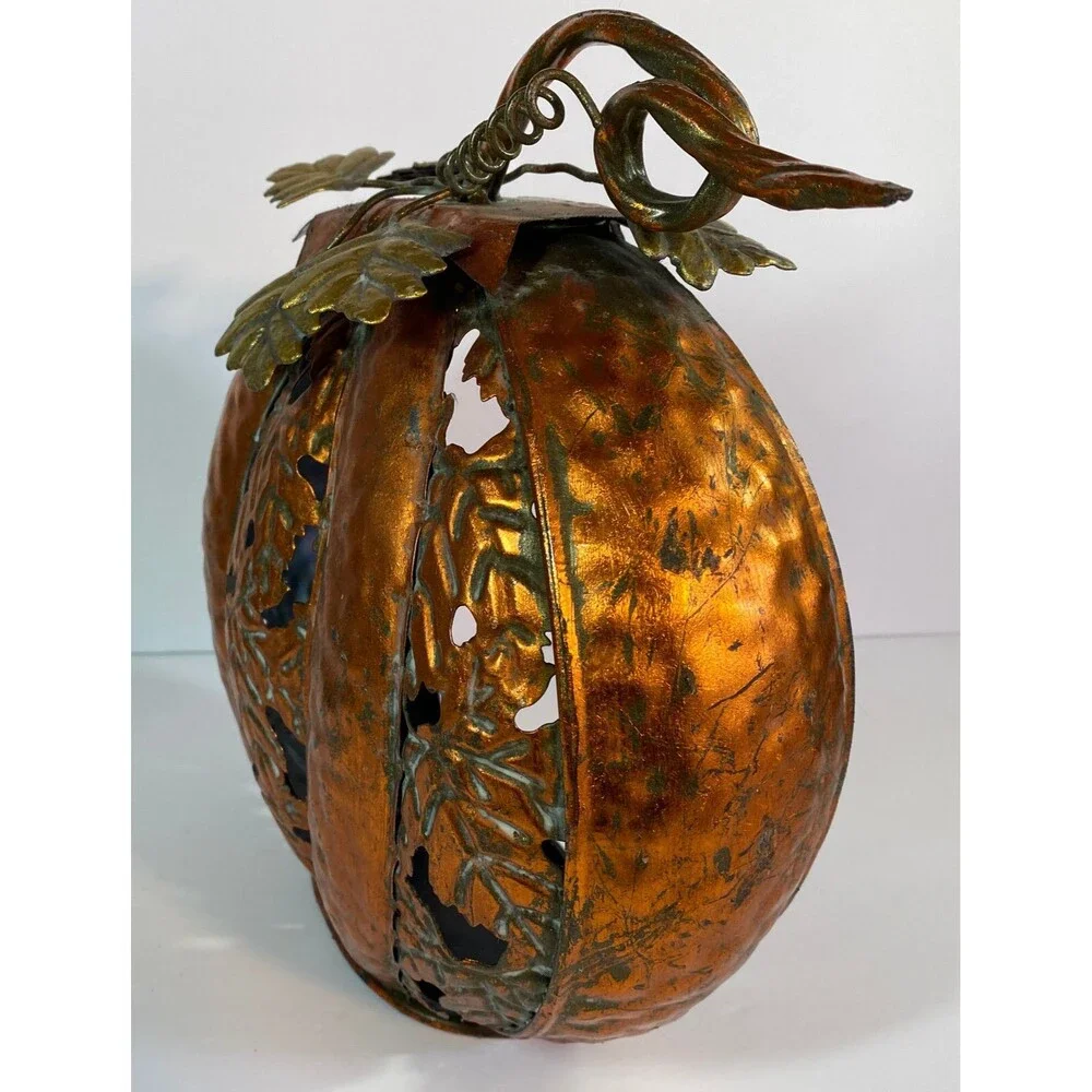 Transpac Rustic Metal Pumpkin Votive / Tea Light Candle Holder. Fall / Halloween